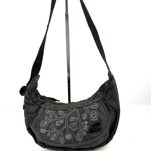 Overland Equipment Handbag Brown Gray Shoulder Bag Embroidered Floral Purse - Picture 1 of 13